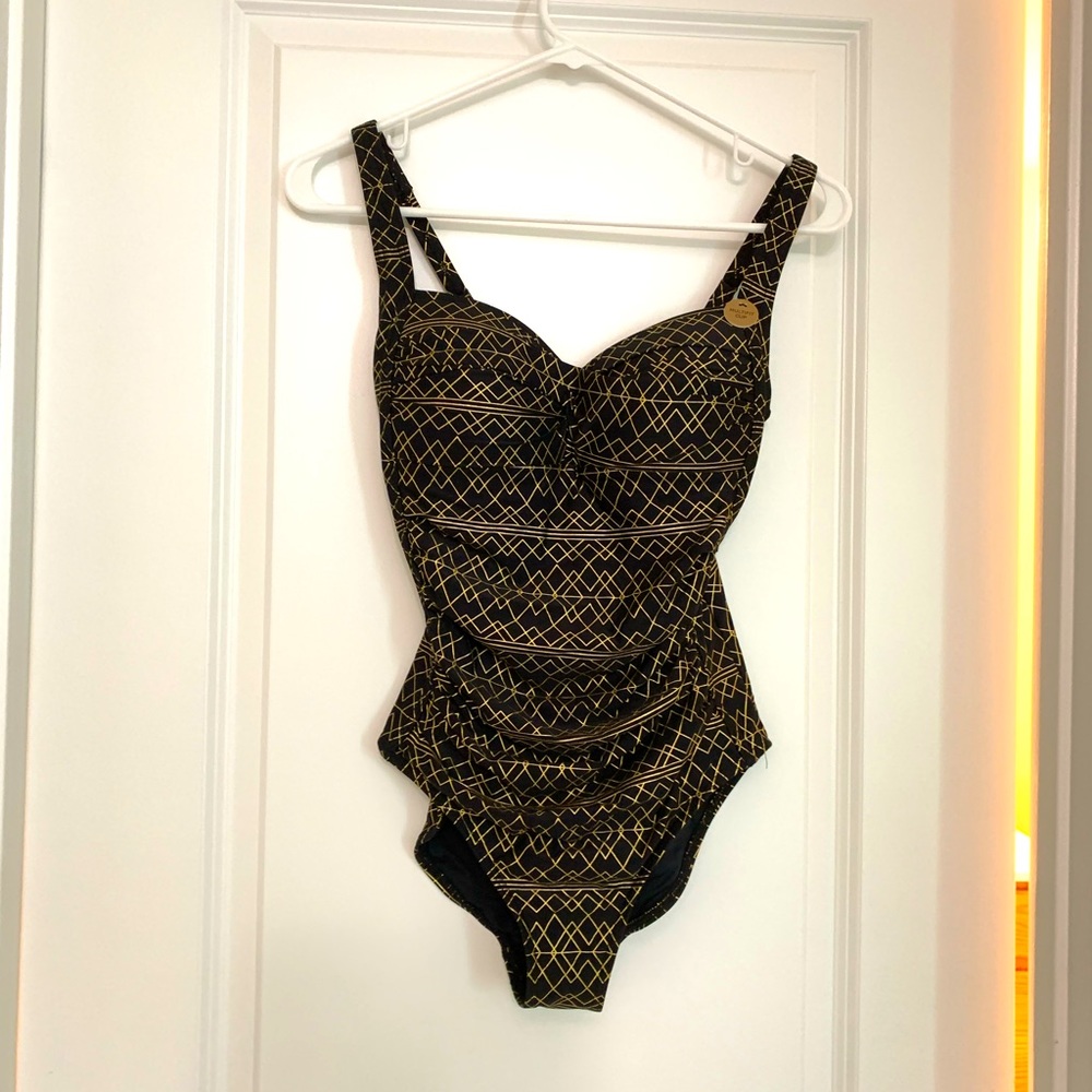 Nip tuck swim black gold bathing suite one piece